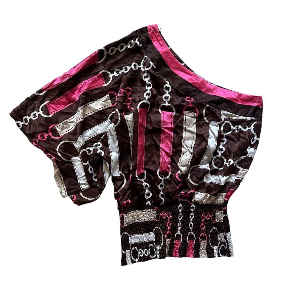 bebe Pink and Brown Chain Print Blouse